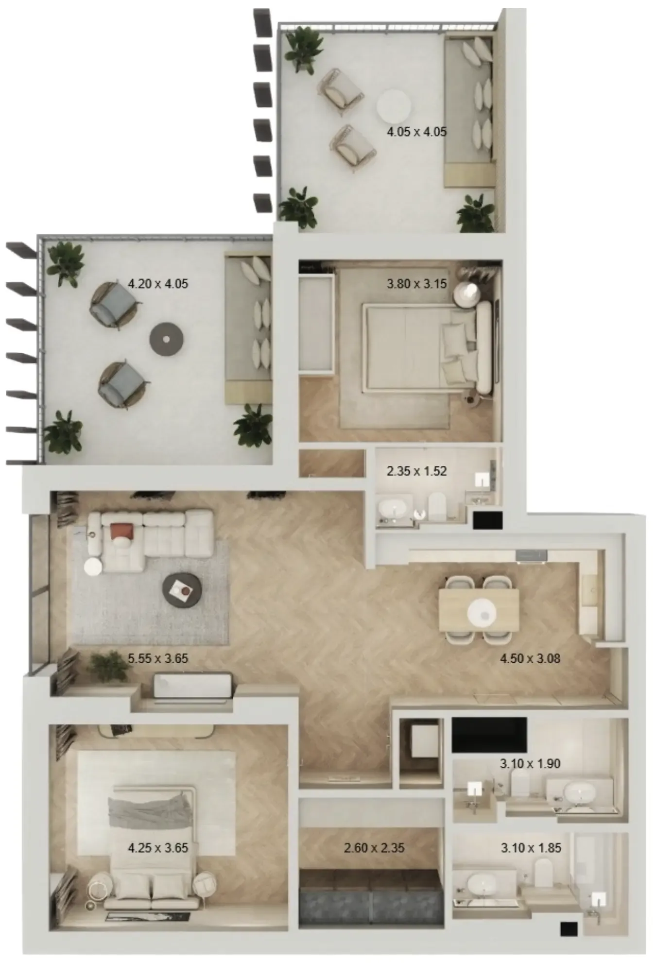Arisha Terraces 2 bed floor plan, 1,409 sqft