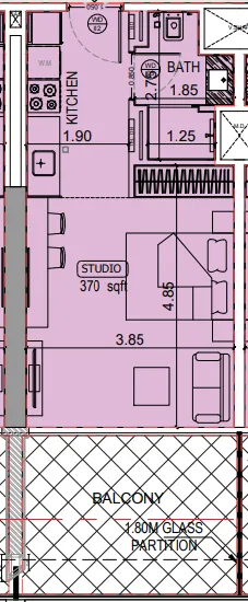 Binghatti Starlight Studio floor plan, 443 – 475 sqft