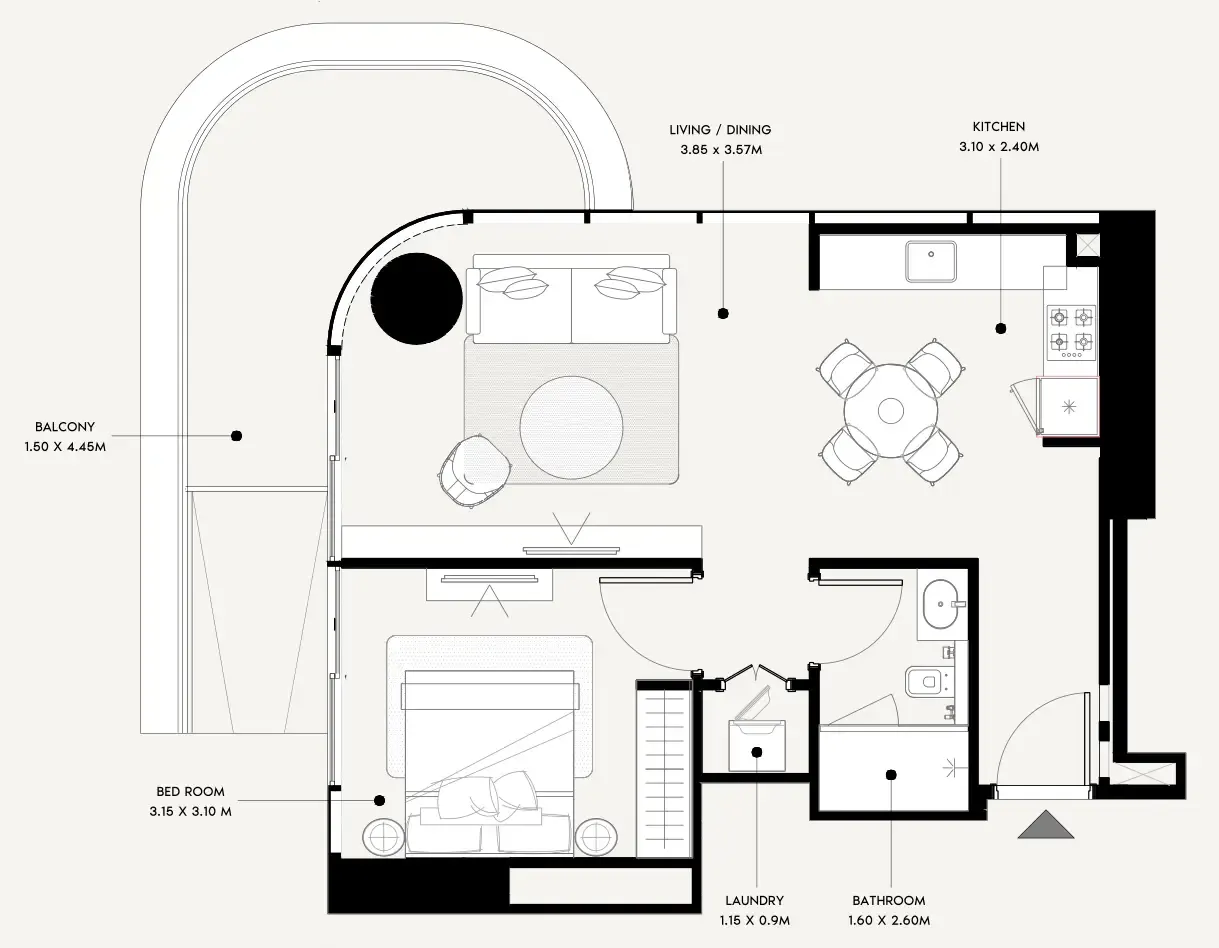 Azizi Milan 1 bed floor plan, 718 sqft