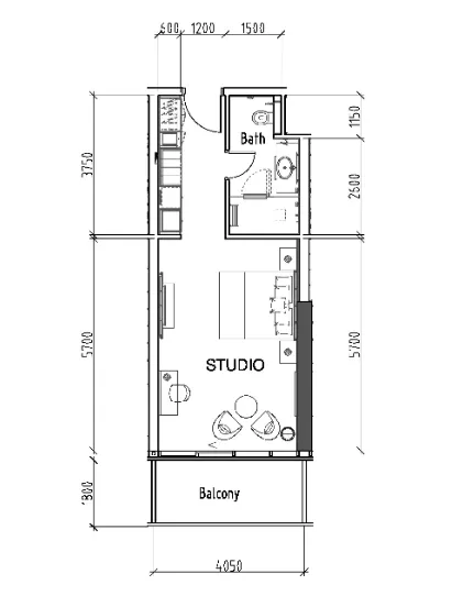 Damac Hills - Radisson Dubai Studio floor plan, 500 sqft