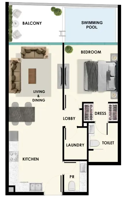 Samana Ibiza 1 bed floor plan, 800 – 824 sqft