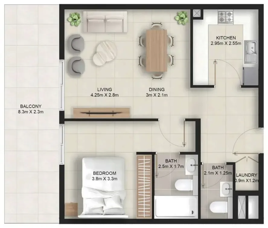 Stellar Axis 1 bed floor plan, 889 – 1,101 sqft