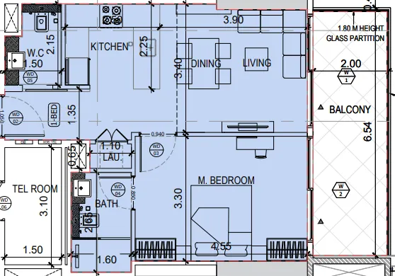 Binghatti Amberhall 1 bed floor plan, 710 sqft