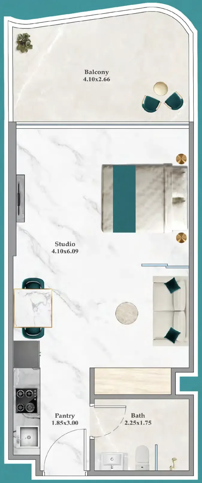 Breez Studio floor plan, 446 sqft