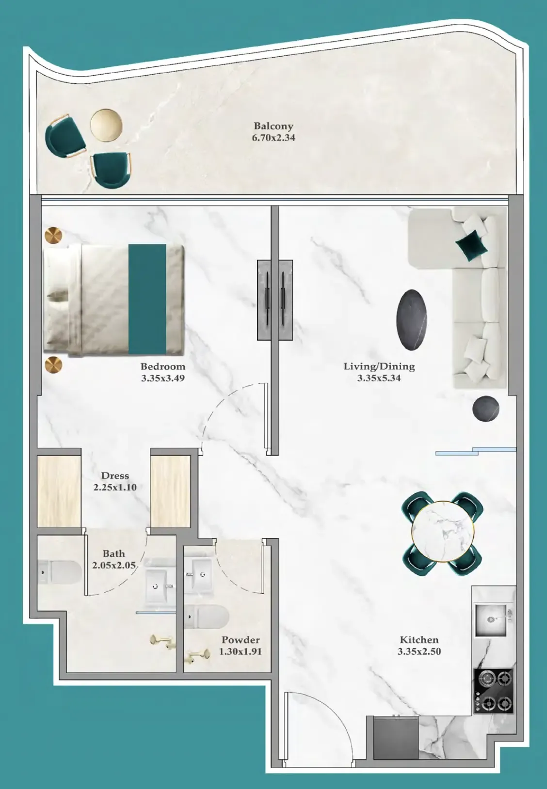 Breez 1 bed floor plan, 656 sqft
