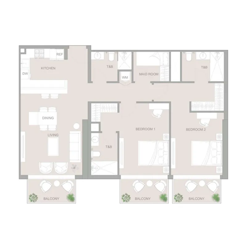 1WOOD Residence 2 2 bed floor plan, 1,318 sqft