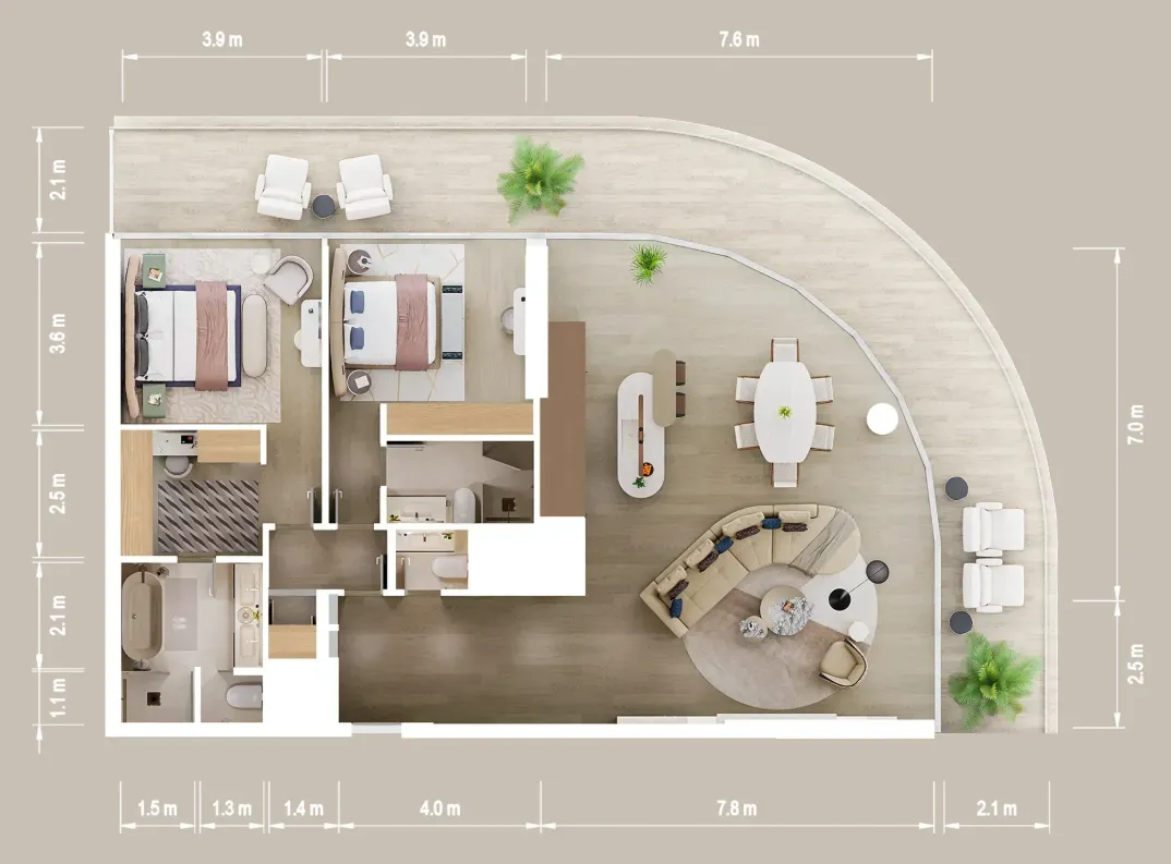 Mandarin Oriental Residences 2 bed floor plan, 2,135 sqft