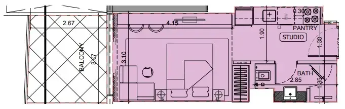 Project Maybach Studio floor plan, 390 sqft