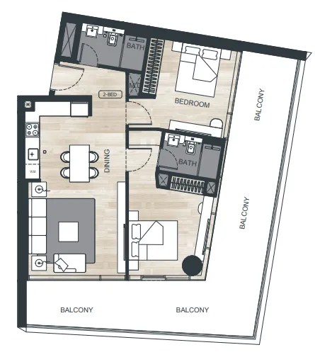 Binghatti Ghost 2 bed floor plan, 1,316 sqft