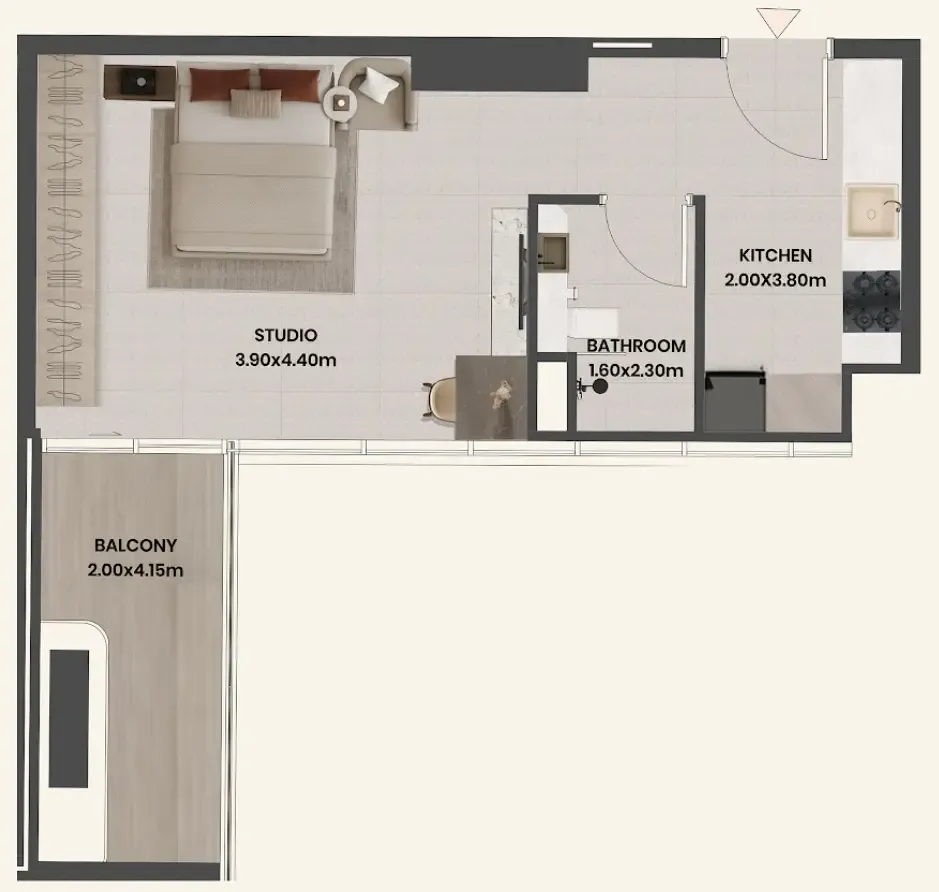 Divine Al Barari Studio floor plan, 478 sqft