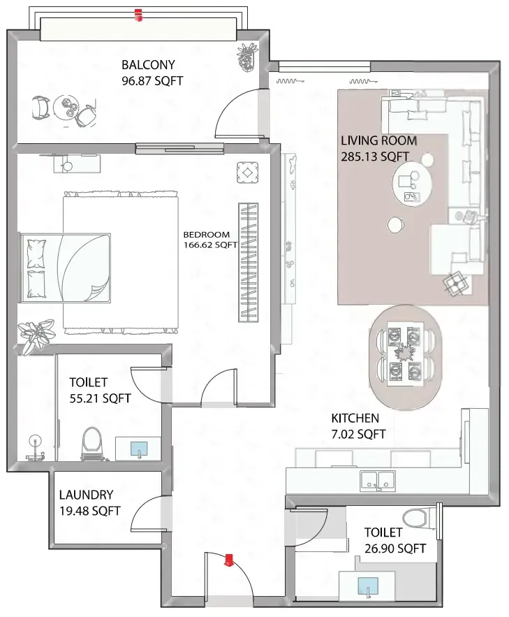 Ajman Creek Towers 1 bed floor plan, 1,217 sqft