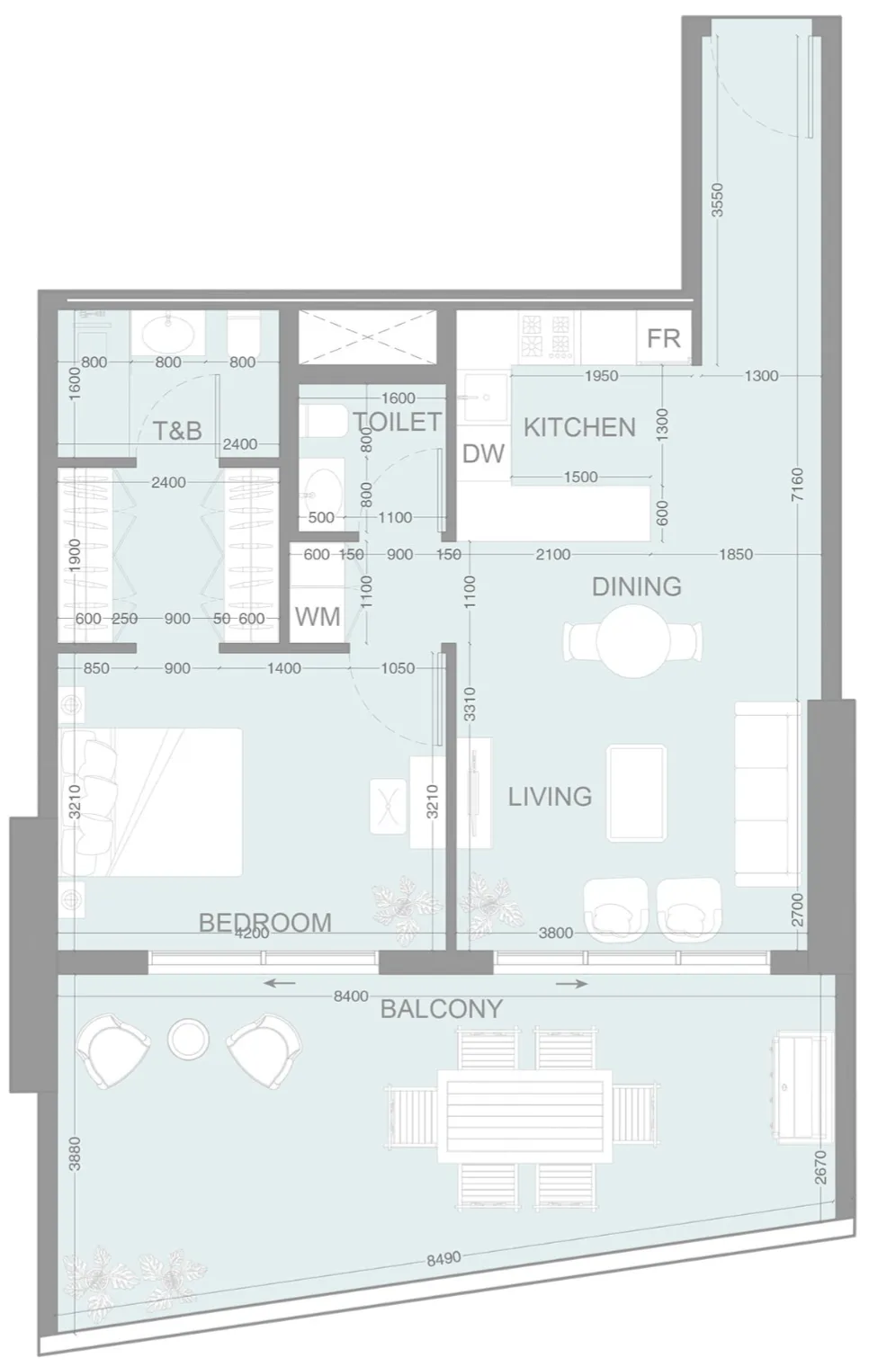 LUM1NAR 1 bed floor plan, 1,013 sqft