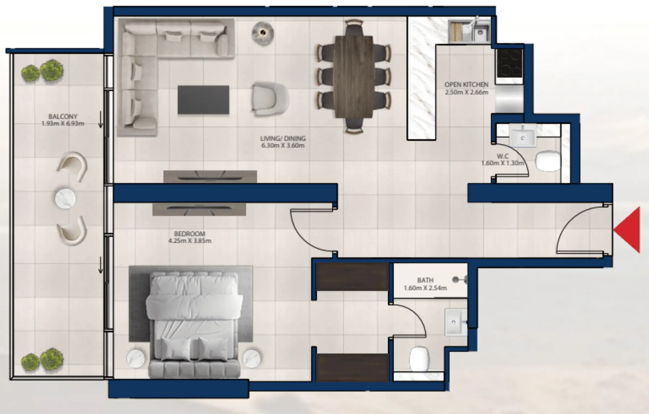 Al Vista 1 bed floor plan, 938 sqft