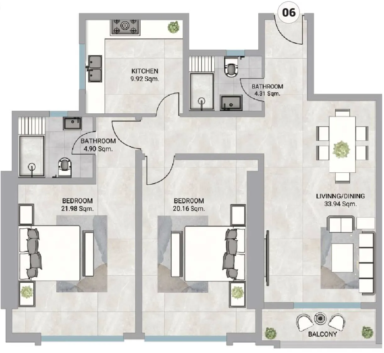 Barajeel Towers 2 bed floor plan, 1,861 sqft