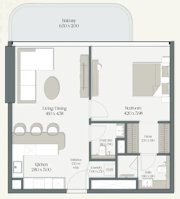 The Caden by Prescott 1 bed floor plan, 842 sqft
