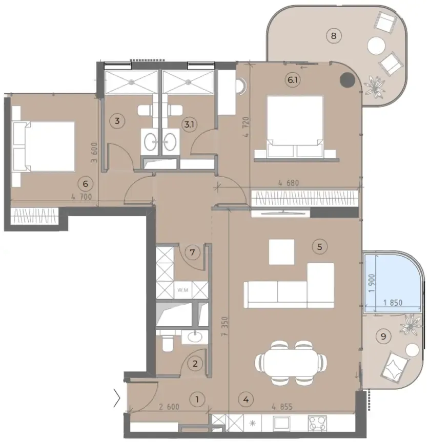 House of WELL 2 bed floor plan, 1,337 sqft