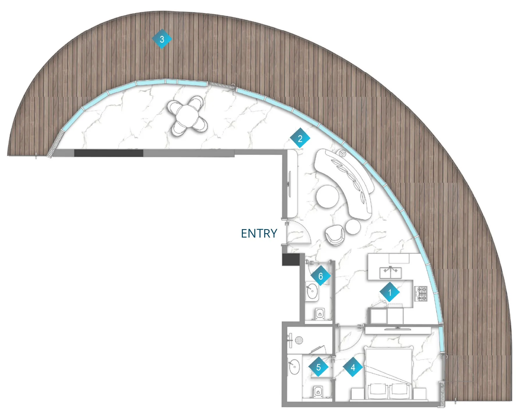 Aqua Arc 1 bed floor plan, 1,614 sqft