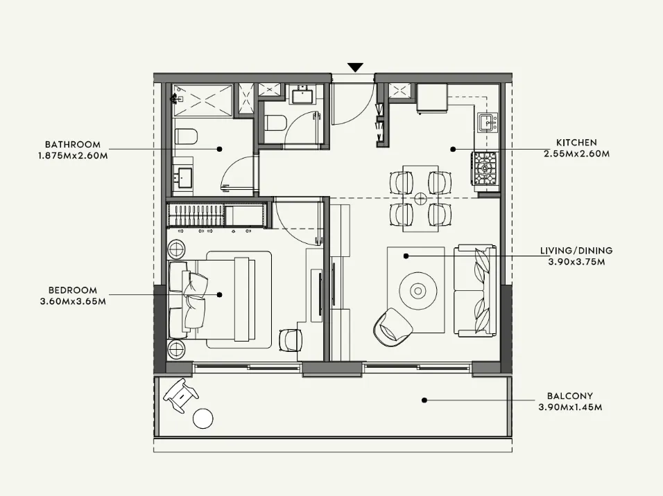 Azizi Venice 1 bed floor plan, 689 sqft