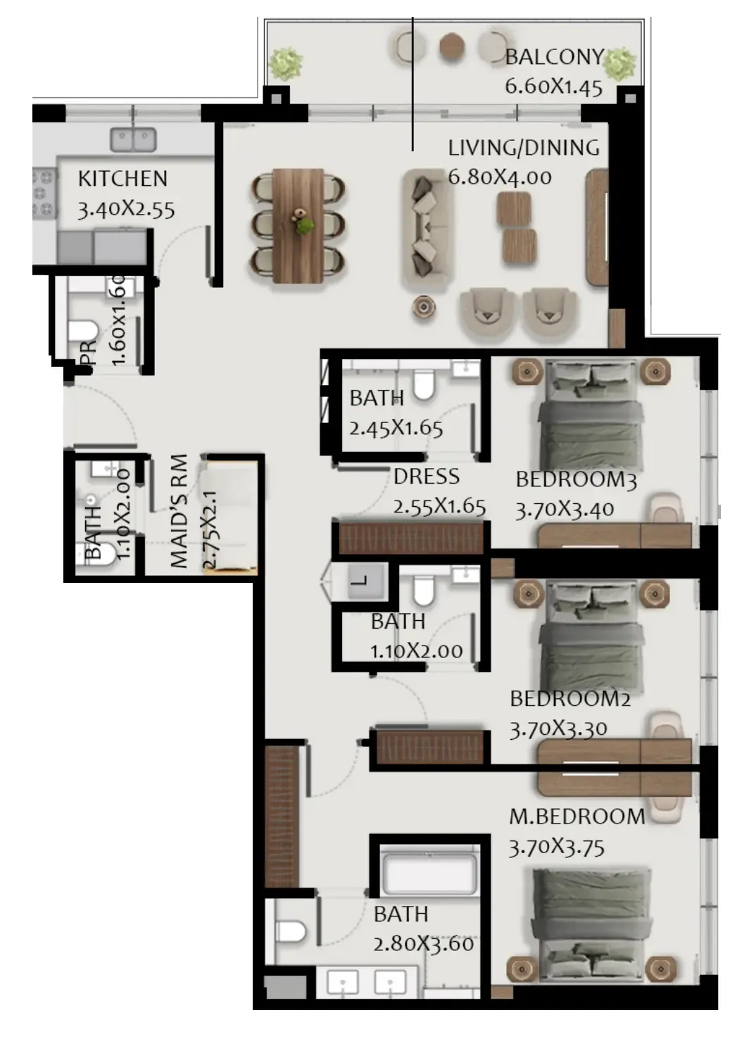 Boulevard Park at Wasl Gate 3 bed floor plan, 1,715 sqft