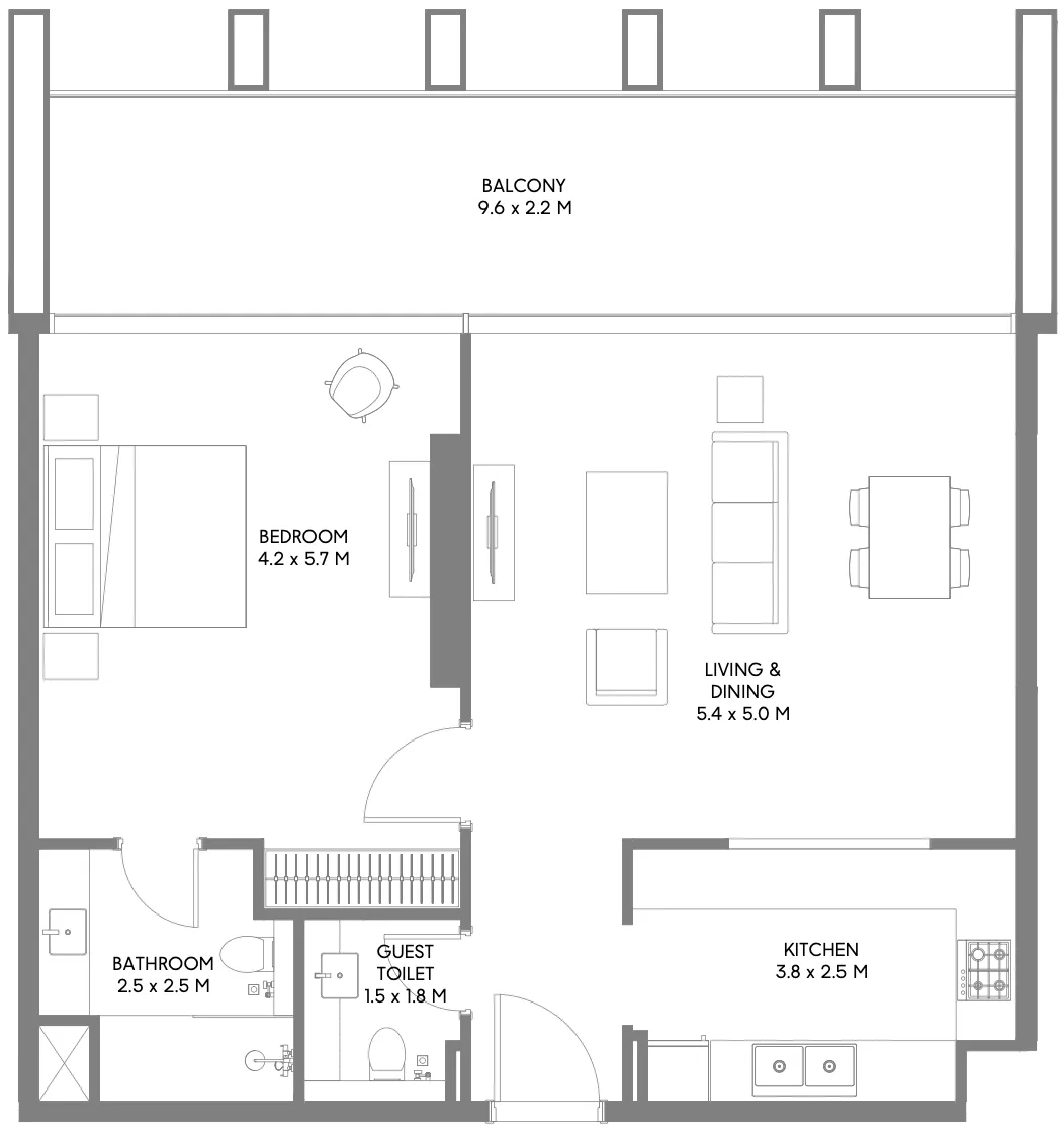 Safa Parkview 1 bed floor plan, 1,069 sqft