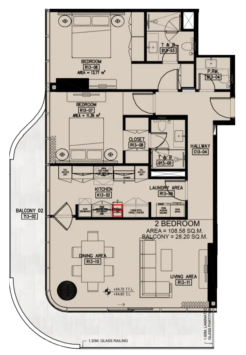 Azha Millennium Residences 2 bed floor plan, 1,472 sqft