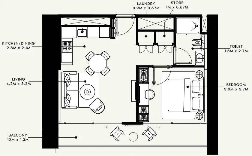 Azizi Milan 1 bed floor plan, 657 sqft