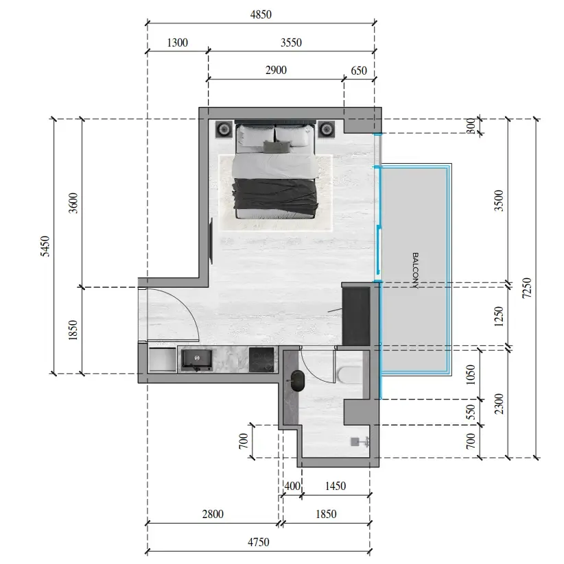 SkyGate Tower Studio floor plan, 358 sqft