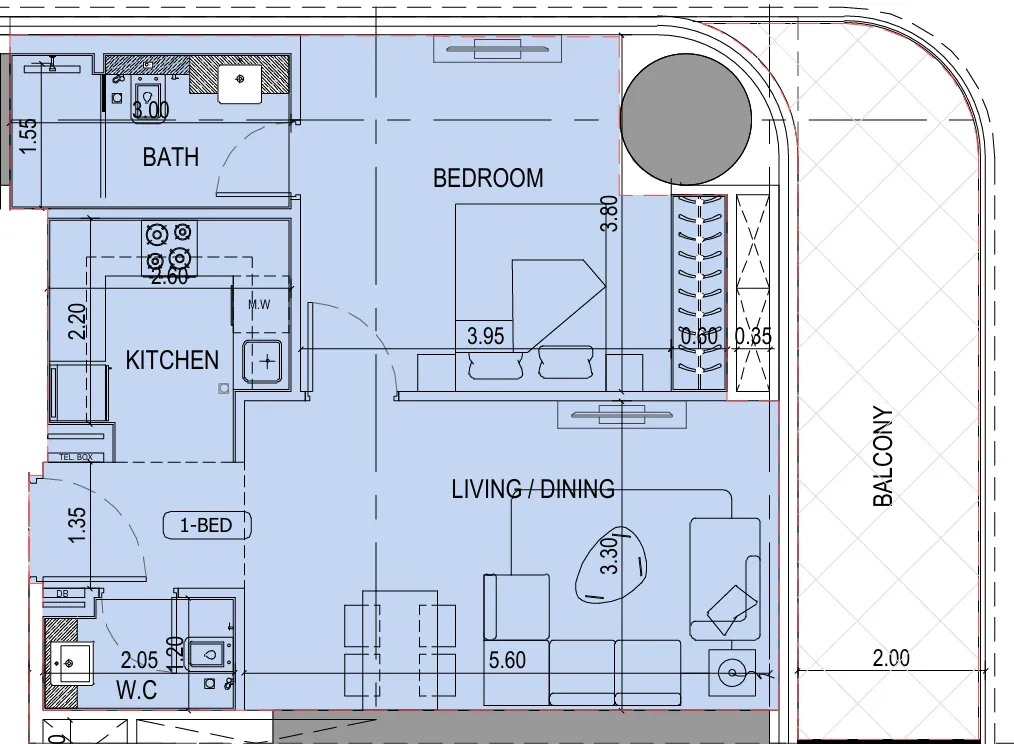 Binghatti Sky Terraces 1 bed floor plan, 816 – 832 sqft