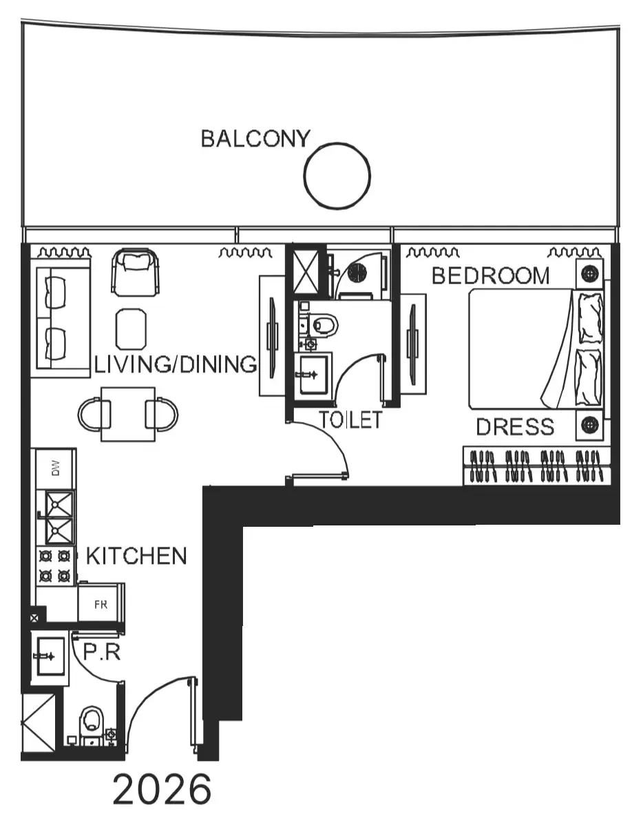 The WOW Tower 1 bed floor plan, 791 sqft