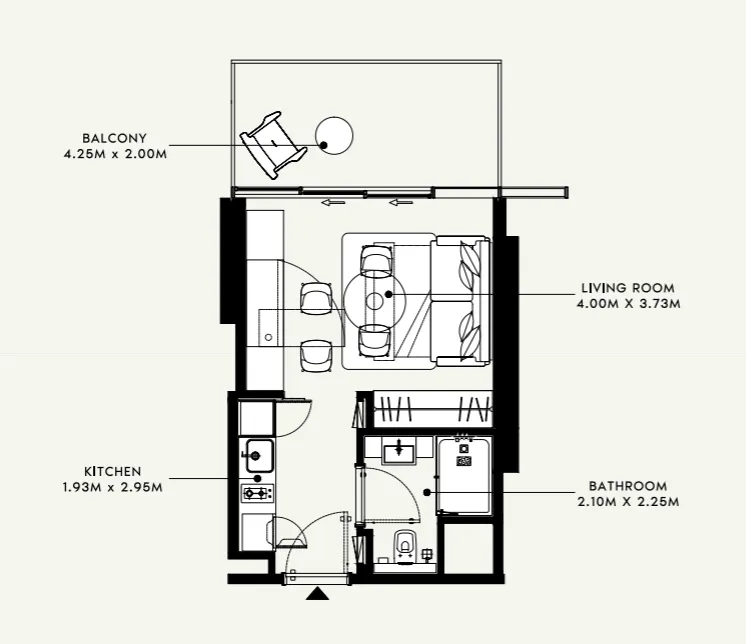 Azizi Venice Studio floor plan, 378 sqft