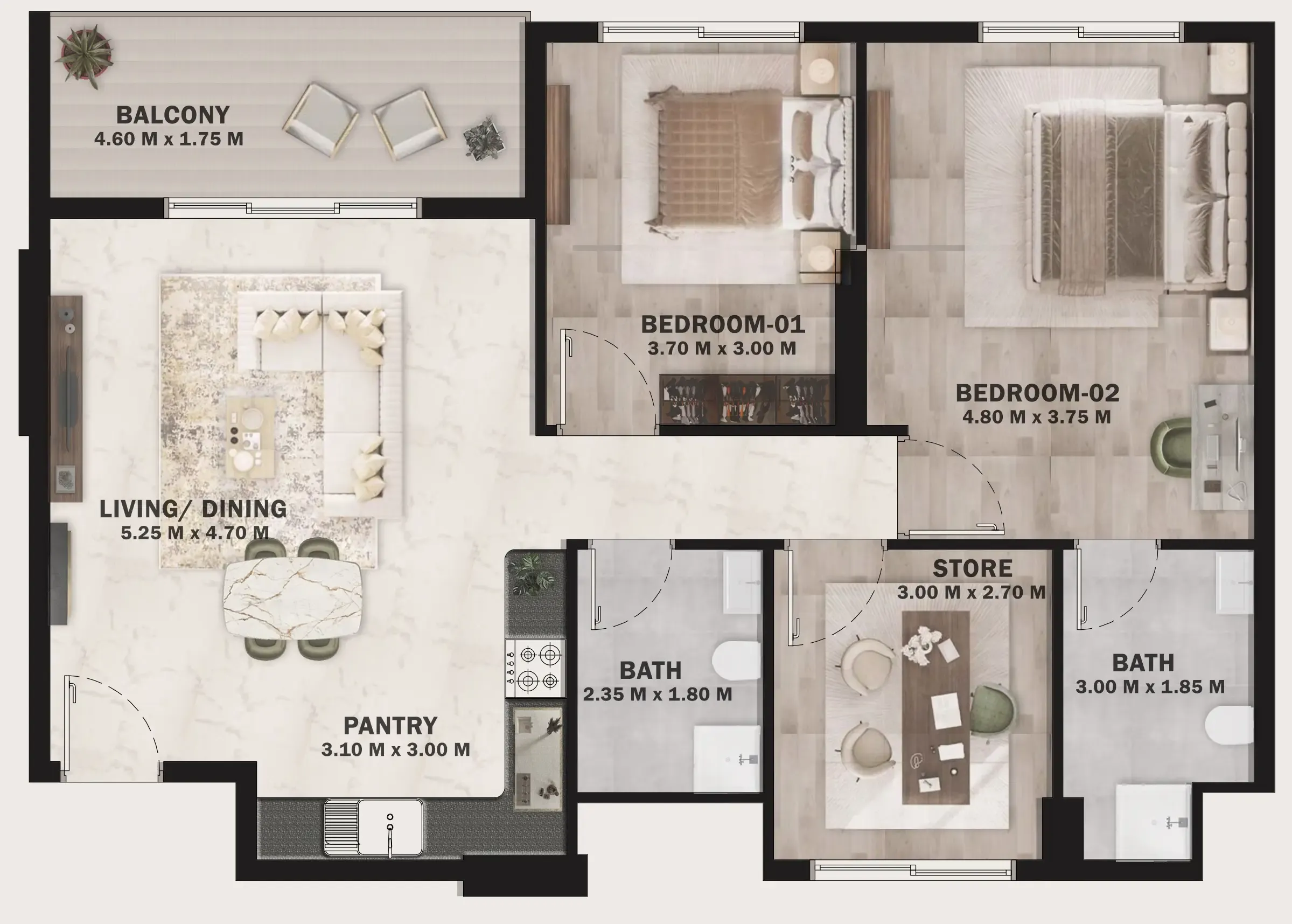 VOI Residence 2 bed floor plan, 1,004 sqft