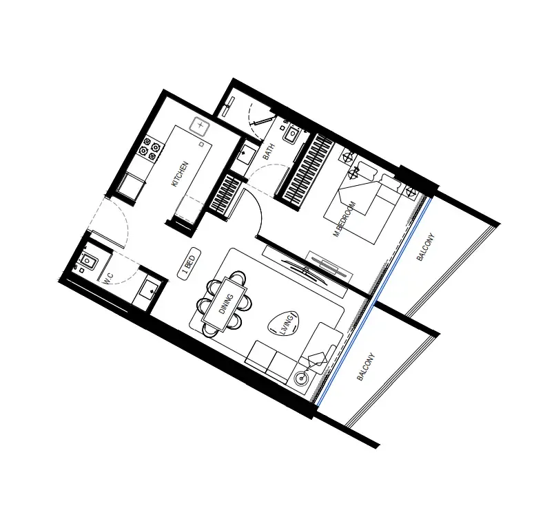 Binghatti HillCrest 1 bed floor plan, 683 – 830 sqft