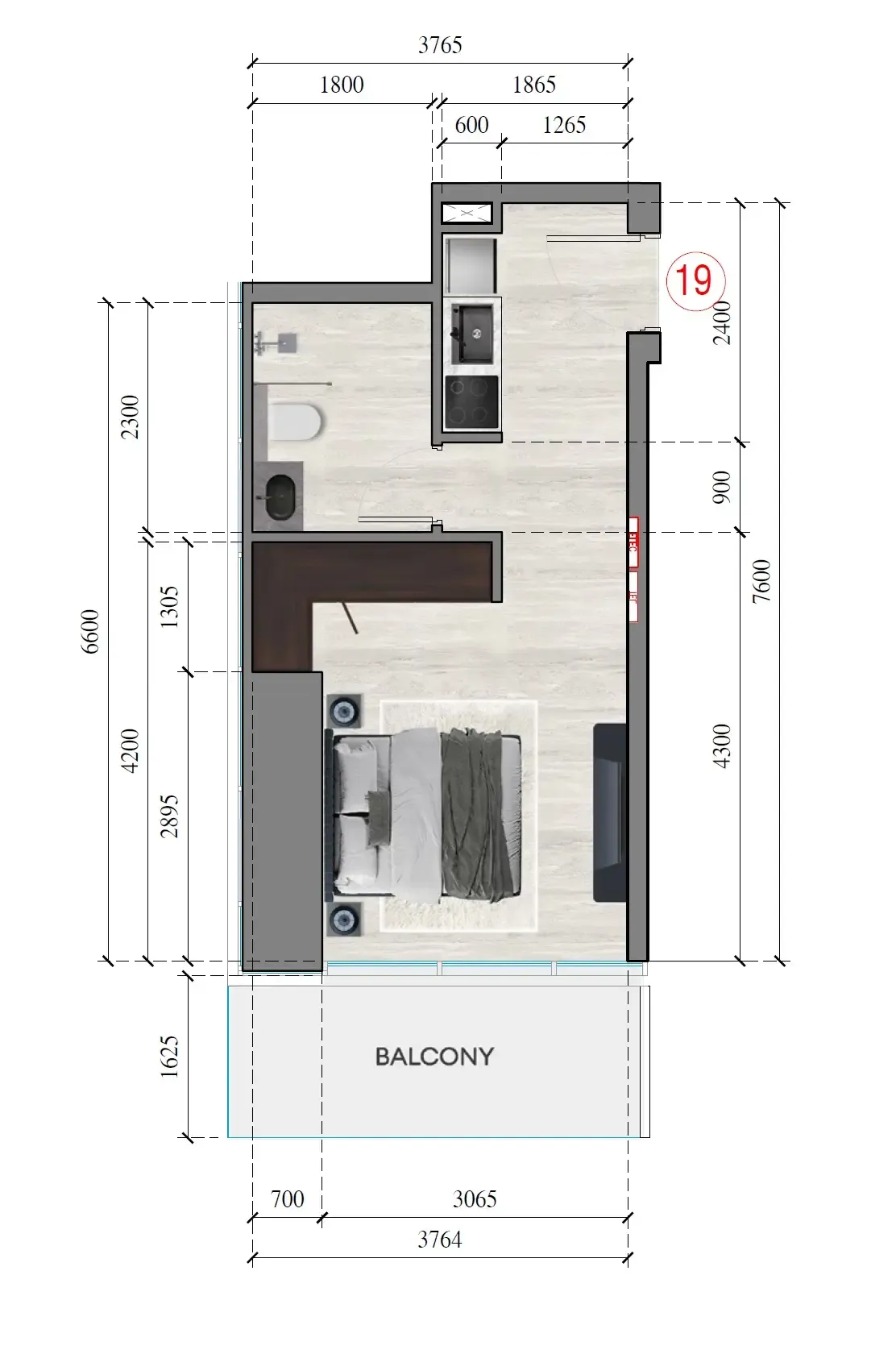 Auresta Tower Studio floor plan, 371 sqft