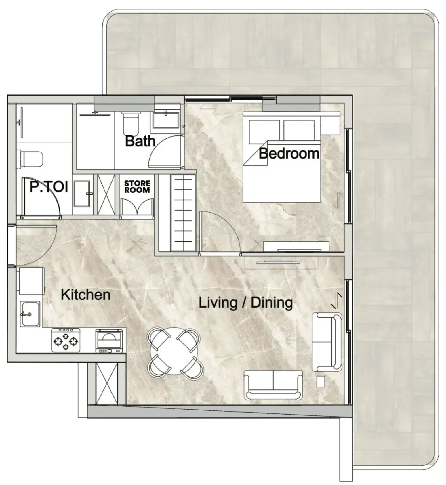 Zyra Vista Residence 1 bed floor plan, 925 sqft
