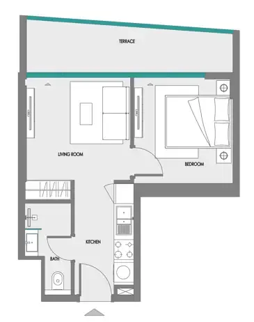 Samana Greenfield 2 1 bed floor plan, 443 – 463 sqft