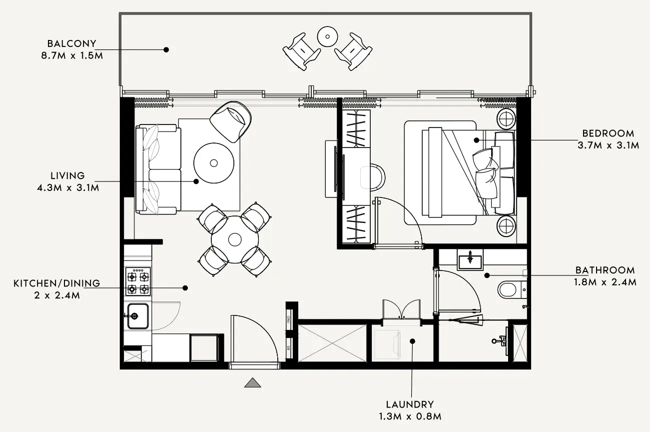 Azizi Milan 1 bed floor plan, 675 sqft