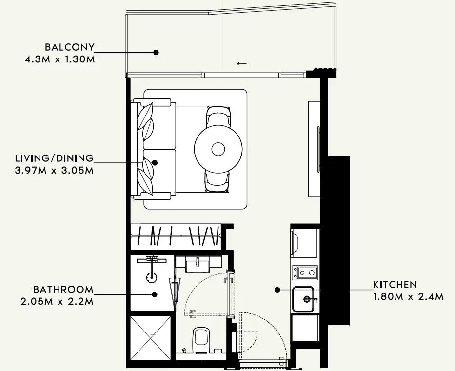 Azizi Milan Studio floor plan, 318 – 321 sqft