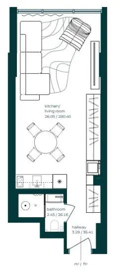 Vibe Studio floor plan, 396 – 400 sqft
