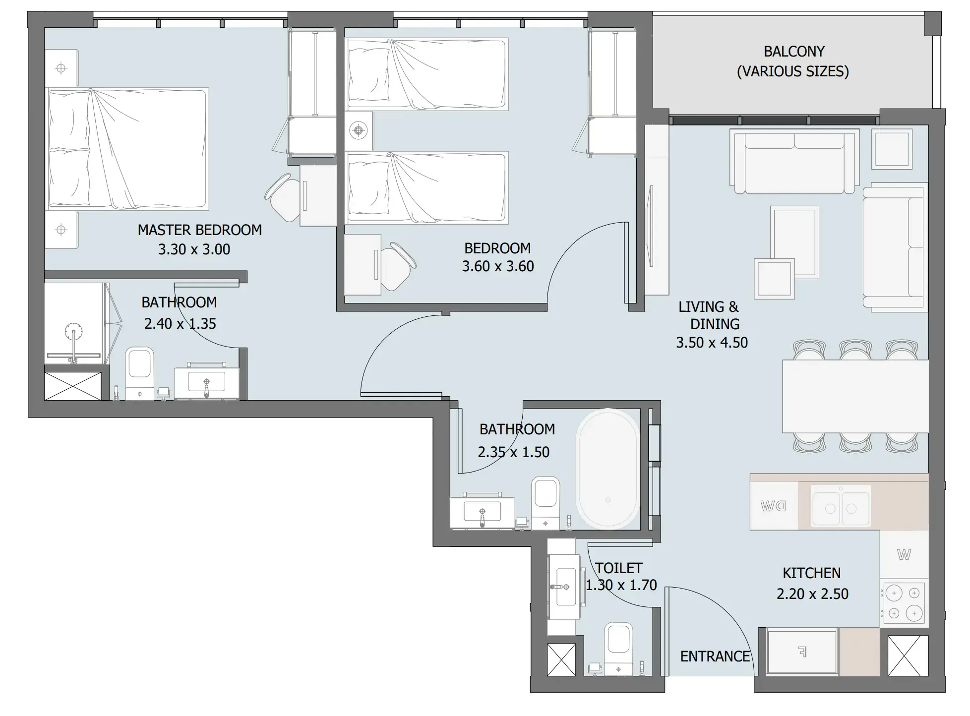 Verdana IV 2 bed floor plan, 771 – 984 sqft
