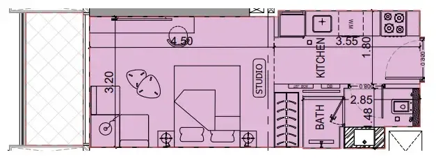Binghatti Luxuria Studio floor plan, 362 sqft