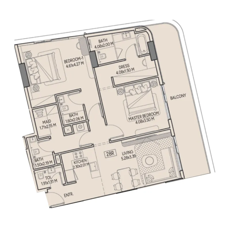 Weston by Wadan Phase 1 & 2 2 bed floor plan, 1,304 sqft