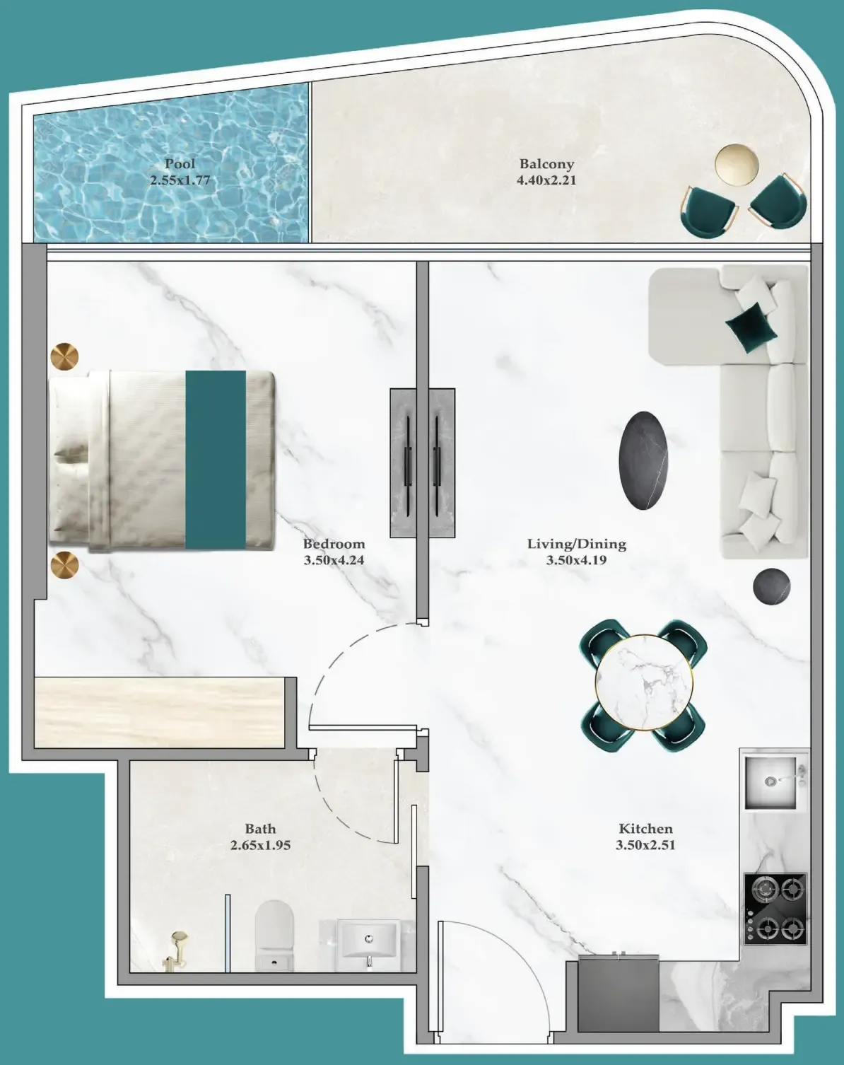 Breez 1 bed floor plan, 603 sqft