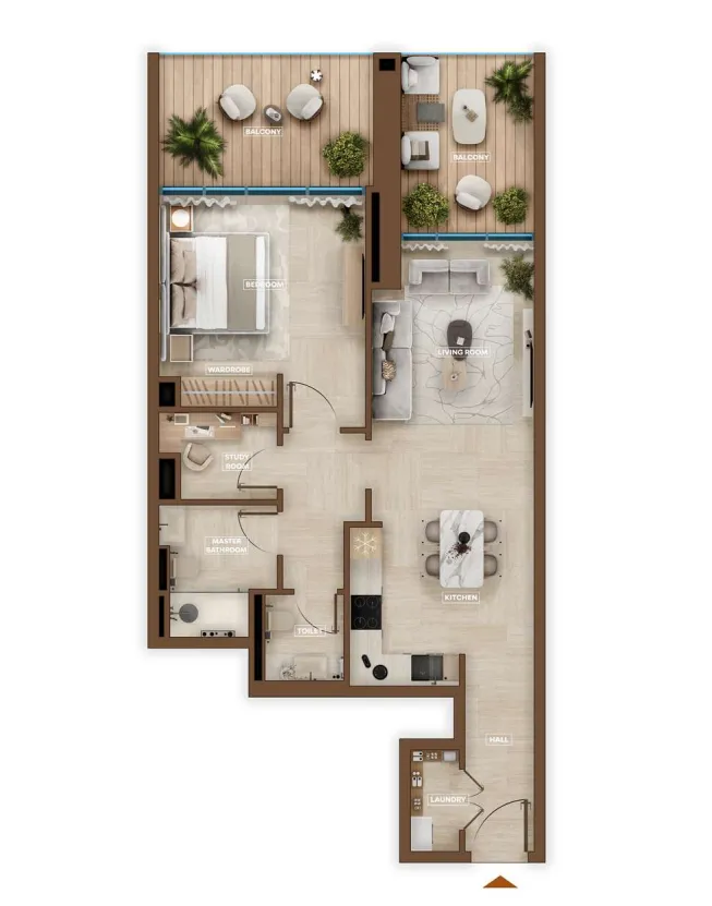 Sky Hills Astra 1 bed floor plan, 964 sqft