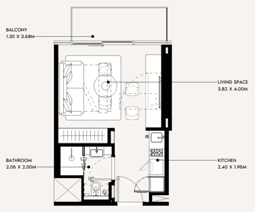 Jaddaf Beach Oasis Studio floor plan, 330 sqft