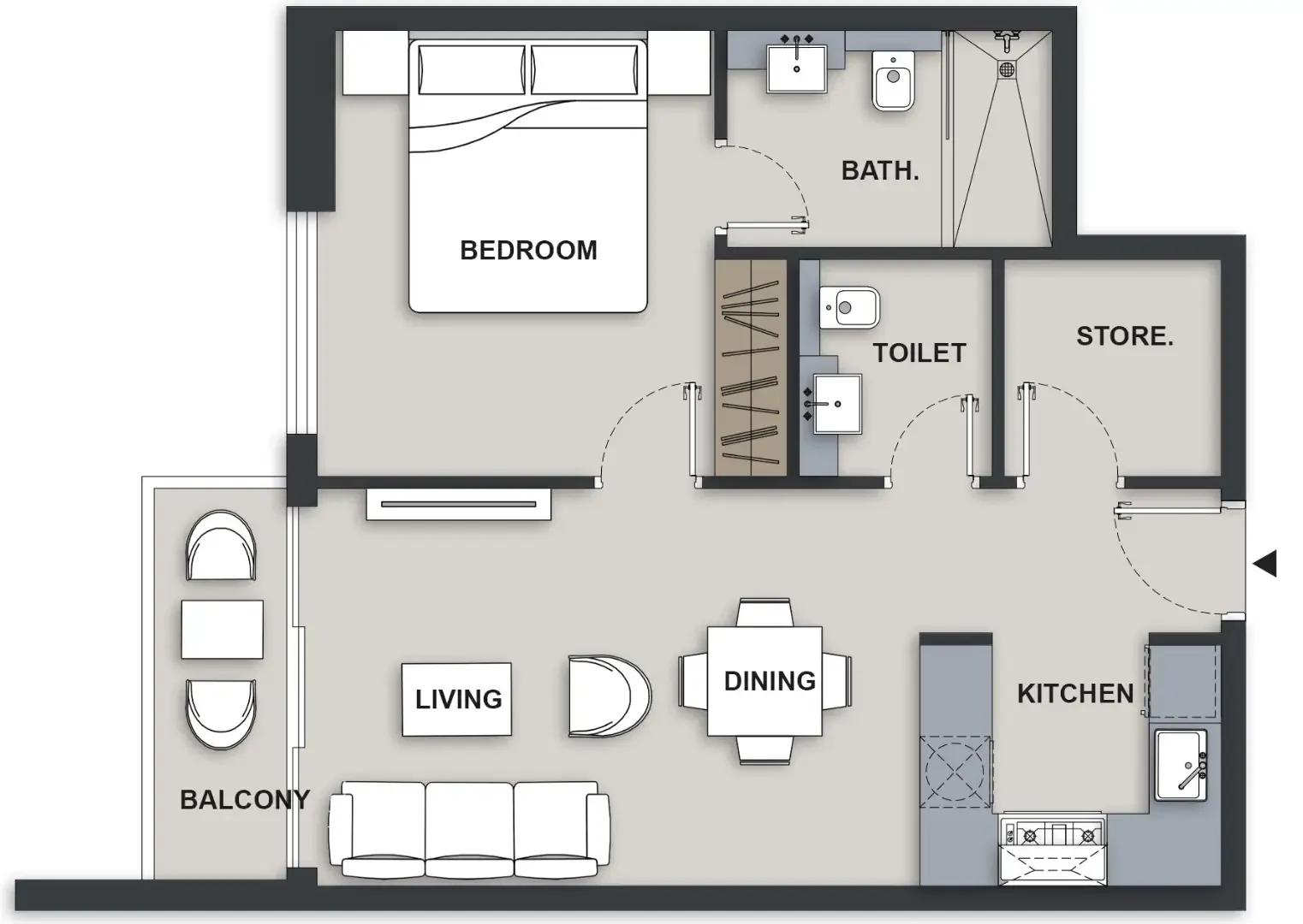 Maison Elysee III 1 bed floor plan, 625 sqft