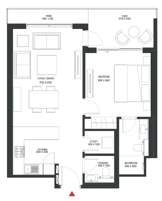 Sobha One 1 bed floor plan, 808 sqft