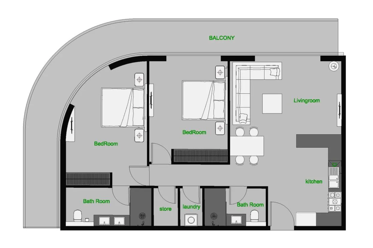 The Central Downtown 2 bed floor plan, 1,453 sqft