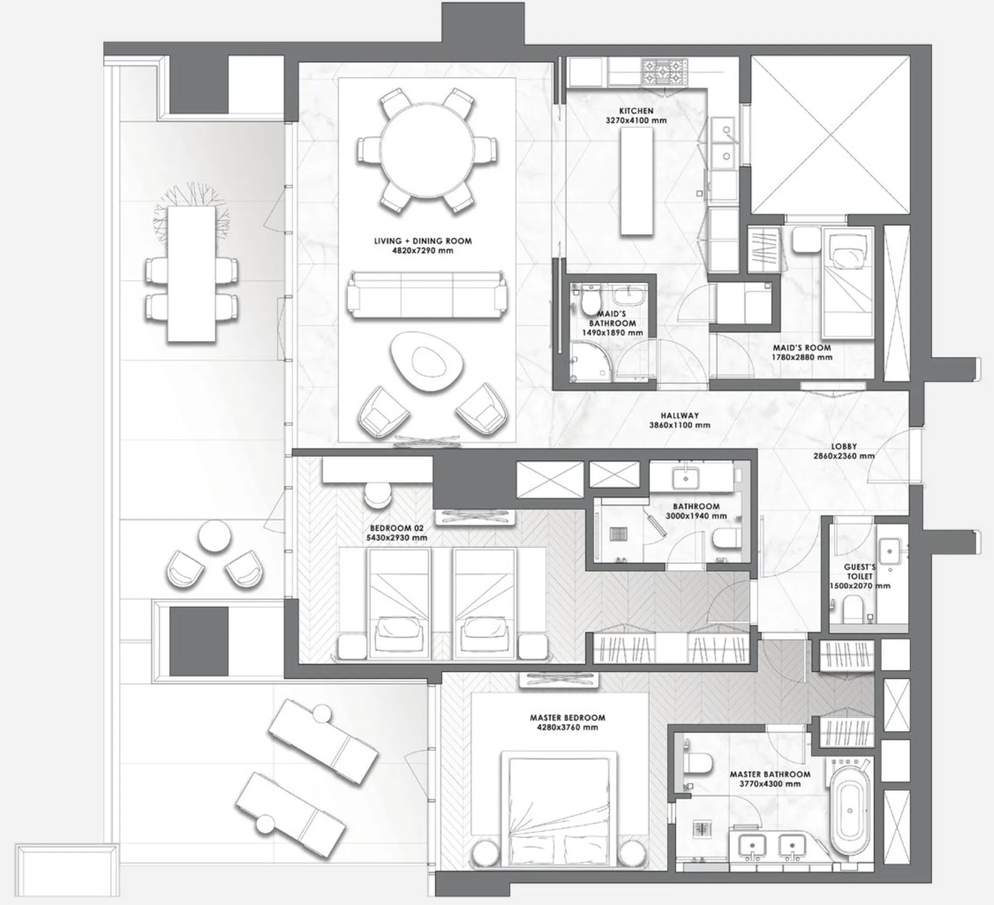 DaVinci 2 bed floor plan, 1,955 sqft