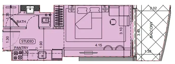 Project Maybach Studio floor plan, 362 sqft