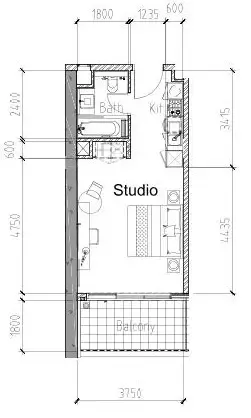 Aykon City Tower Studio floor plan, 423 sqft